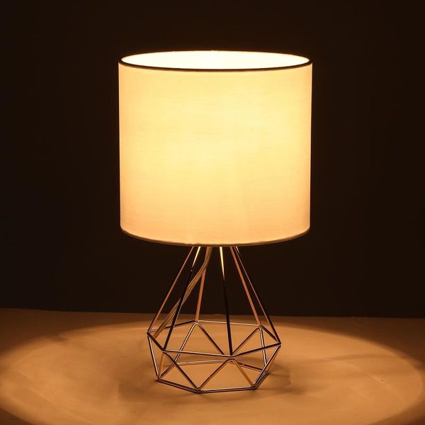 

modern table lamp with white fabric shade, gold desk hollowed out base 16 inches in height for living room bedroom lamps