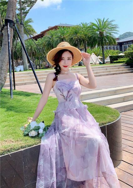 

casual dresses lace summer embroidery sundress women runway vintage midi dress boho 2021 party backless sleeveless beach clothes vestid, Black;gray