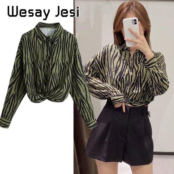 

early autumn women's striped blouse lapel black green stitching fold hem waist fashion retro blouses & shirts, White