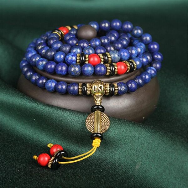 

beaded, strands elegant 5a emperor lapis lazuli stone bracelet 108 buddhist prayer beads mala hand beaded men women healing energy male, Black