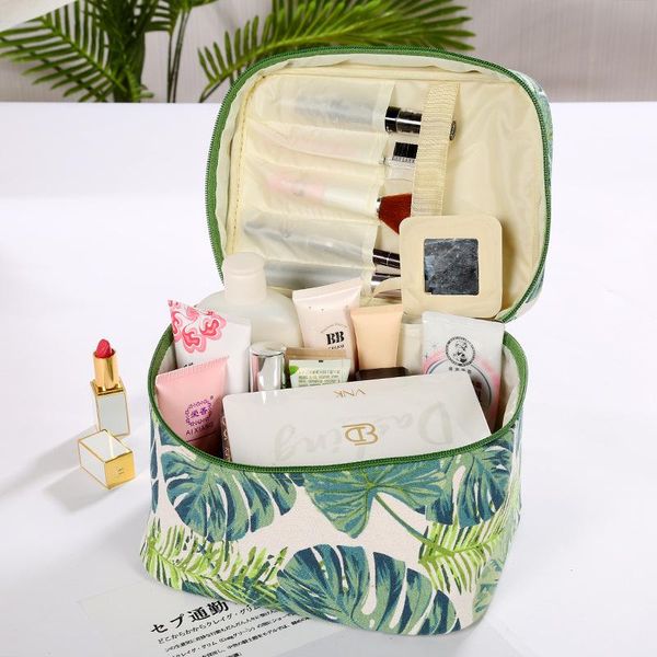 

leaves cosmetic bag ladies makeup storage creative large capacity travel printing zipper canvas box bags & cases