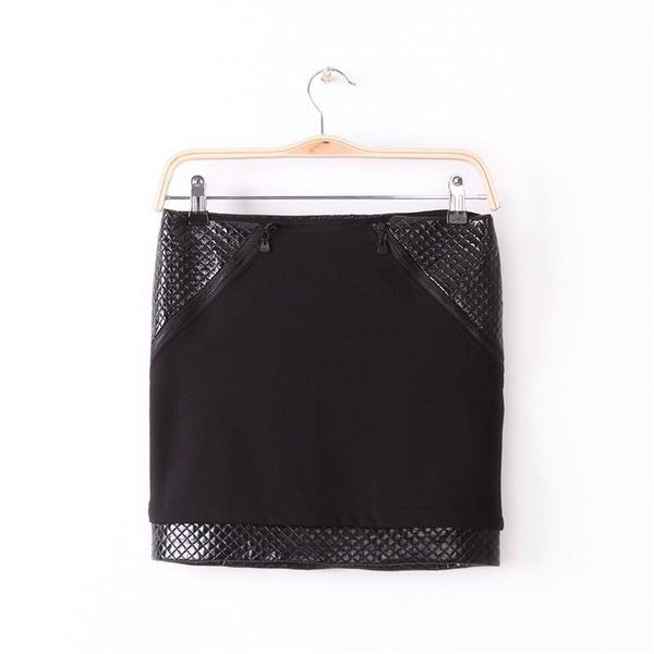 

skirts 2021 women's tight mini ladies fashion black pu leather patchwork zippers slim pencil for women