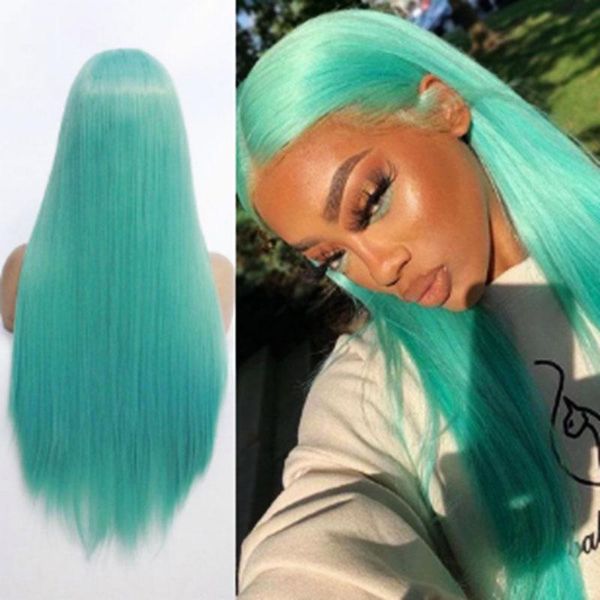 

synthetic wigs straight lace front wig for women cosplay frontal with natural hairline green color heat resisrant fiber, Black
