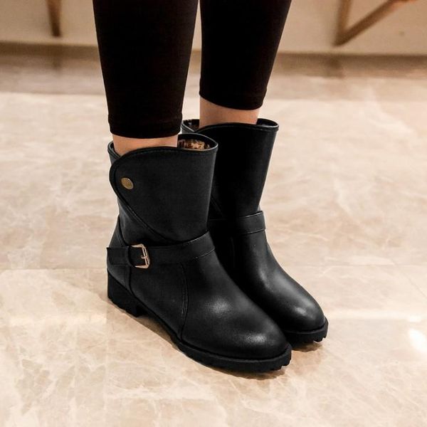 

boots oversized 11 12 women shoes ankle for ladies woman winter belt buckle willow sleeve, Black