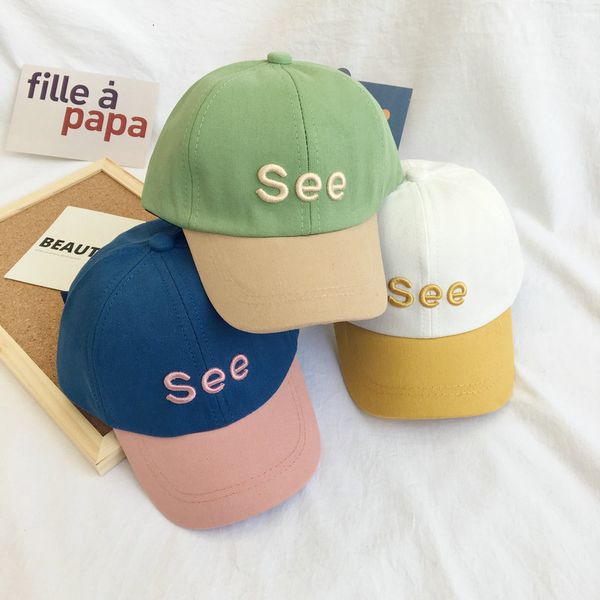 

korean new see letter embroidery color matching children's baseball cap, Blue;gray