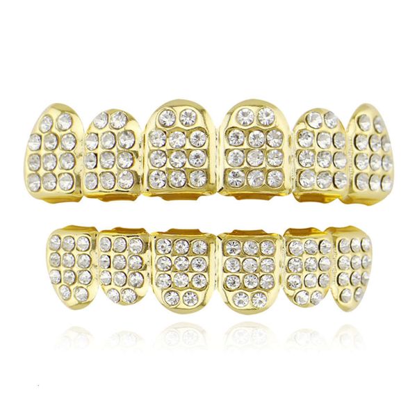 

jewelry grills 18k plated inlaid diamond gold teeth hip hop braces for men and women, Silver