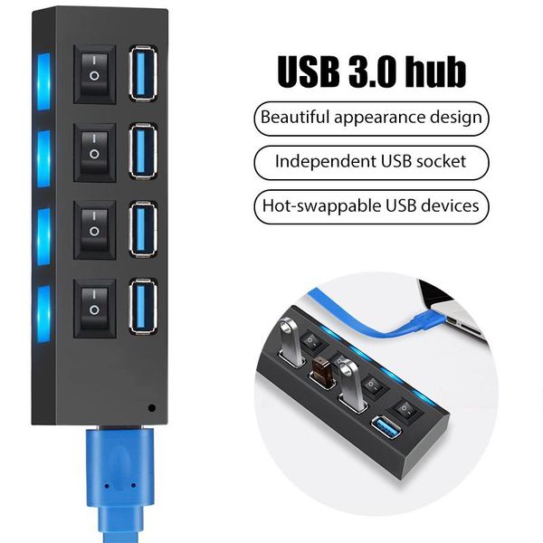 

hubs usb 3.0 hub multi splitter use power adapter 4/7 port multiple expander with switch for pc notebook
