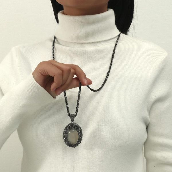 

chains design necklace fashion cat's eye gem jewelry charm long sweater pendant for women accessories gift, Silver