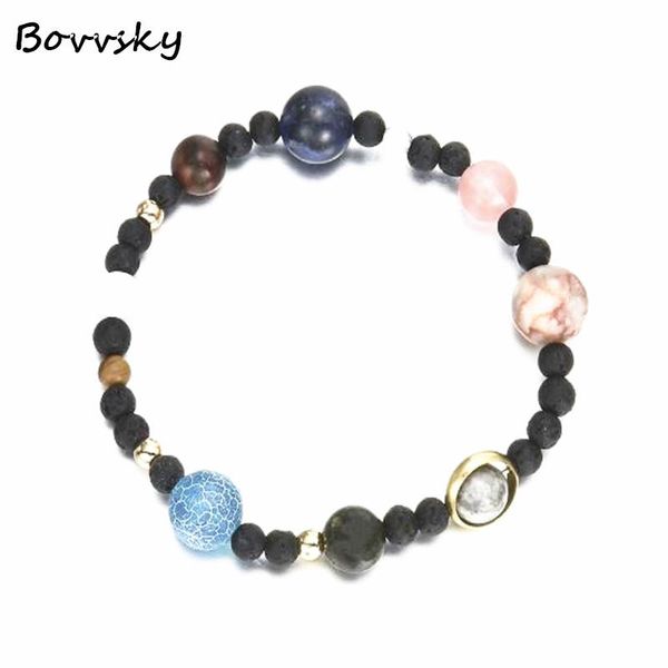 

link, chain bovvsky handmade solar system bracelet universe galaxy eight planets star natural stone bead bracelets for women men, Black
