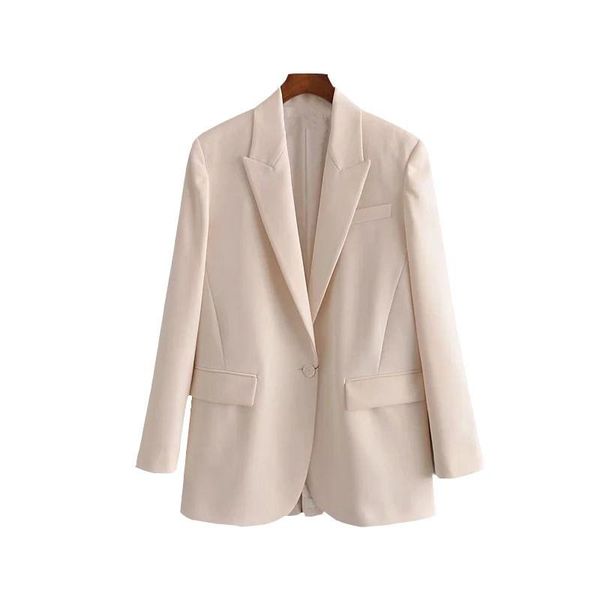 

women's suits & blazers 2021 beige oversized blazer women casual office button up fashion spring lapel collar long sleeve pocket female, White;black