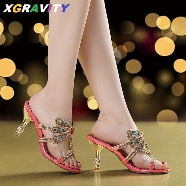 

sandals xgravity size 34-41 rhonestone dragonfly high heel pumps ladies crystal elegant women's party shoes d26, Black