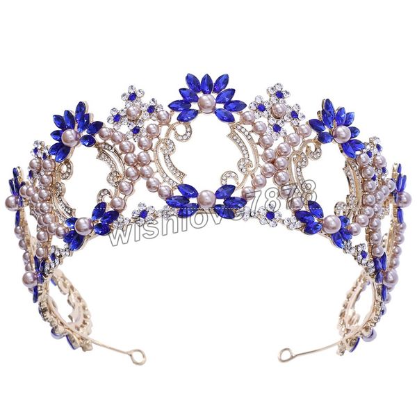 

vintage black purple crystal pearl bridal crowns gorgeous rhinestone diadem for bride tiaras wedding hair accessories, White;golden