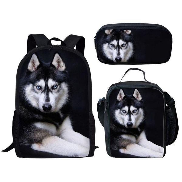 

fashion husky 3d print cute school bags kids backpack for girls boys teen book bag 3pcs/set children mochila schoolbag bookbag