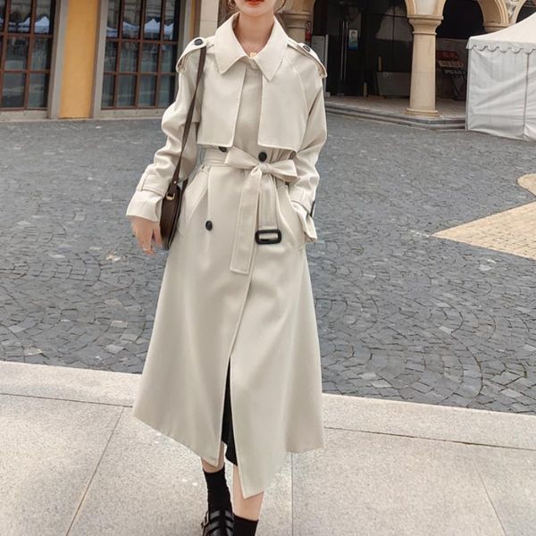 

women's trench coats beige temperament fashion coat long double-breasted with belt spring autumn lady duster england style female outer, Tan;black