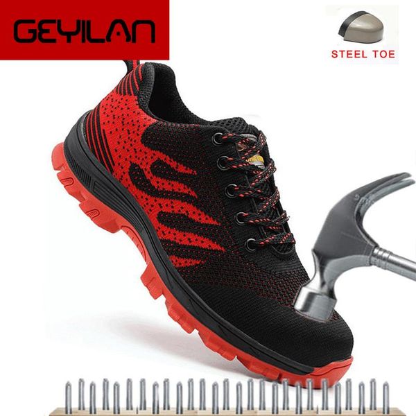 

boots work men safety shoes air mesh steel toe puncture proof indestructible, Black