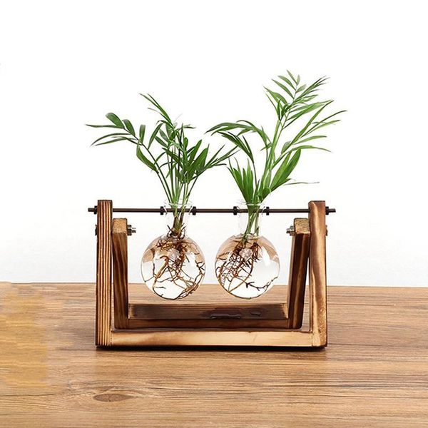 

vases creative bulb vase plant glass hydroponic container farm decoration wooden flowerpot home decorations