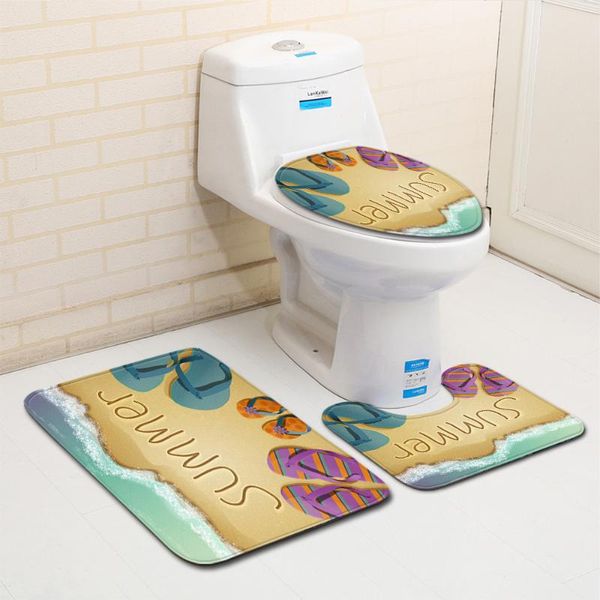 

toilet seat covers bathroom 3pcs set anti-slip mat cover 3d beach pattern rug home absorbent carpet flannel decoration washroom doormat