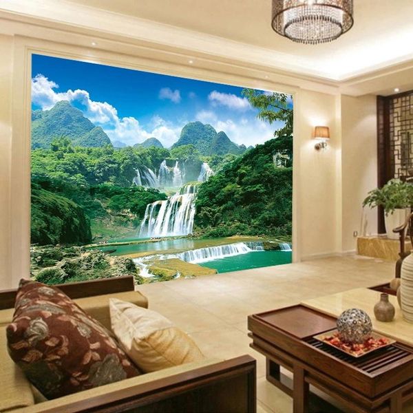 

wallpapers custom mural non-woven wallpaper green mountain waterfall landscape pography background wall painting papers home decor
