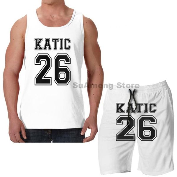 

men's tracksuits summer funny print men tank women katic #26 beach shorts sets fitness vest, Gray