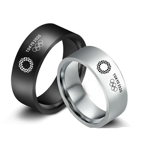 

8mm tokyo olympic japan symbol rings stainless steel band size 6-13, Silver