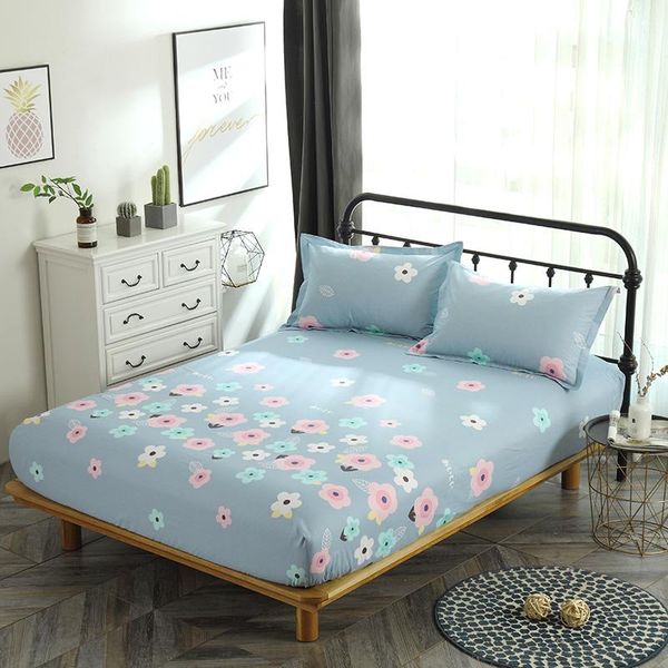 

sheets & sets cotton fitted sheet blue flowers mattress cover single double queen king bedding bed with elastic band bedclothes