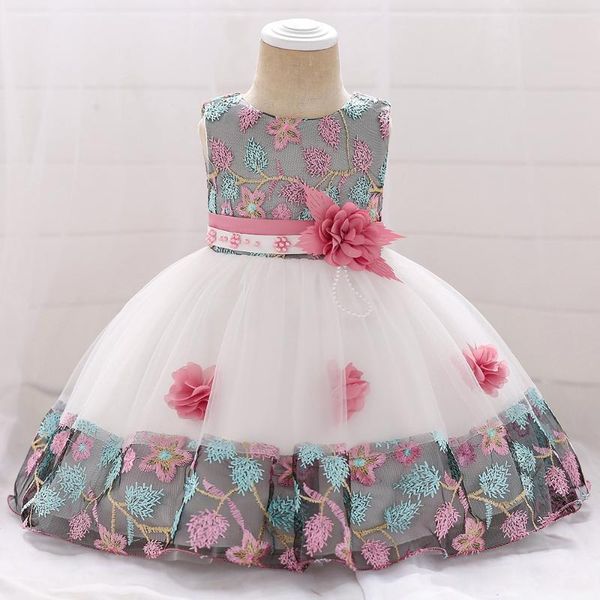 

girl's dresses emboridery baby girls clothes flower infant kids baptism clothing 1 year birthday dress princess toddler costume, Red;yellow