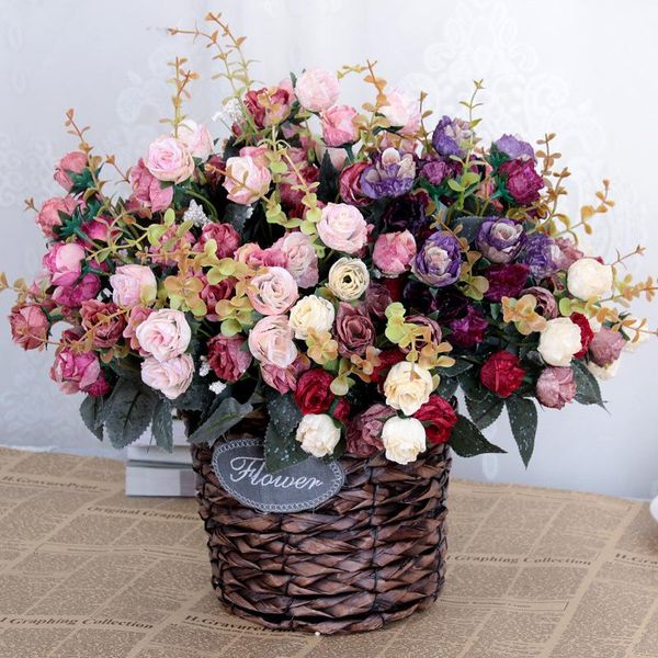 

artificial 21heads small roses flower bouquet decorative silk flowers table arrange for wedding home party decoration accessory & wreaths
