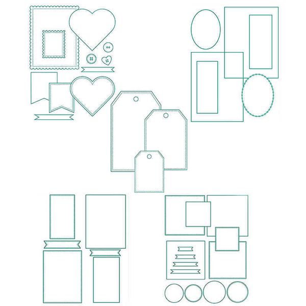 Серия Master Layouts Прямоугольники Сердца Овальные квадраты Квадраты Круги Панели Теги Метки Установить резки Умирает для карт A2 Ремесла Скрапбукинг 210702