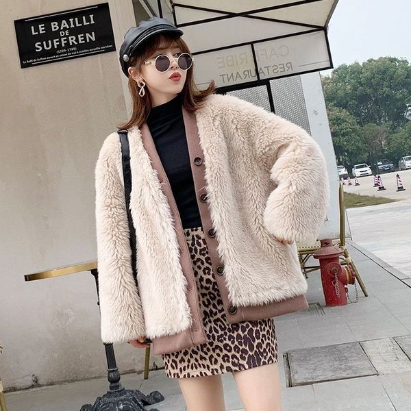 

Women's Fur & Faux Autumn Winter Female Real Coat Women Genuine Wool Overcoats Ladies Korean Warm Sheep Shearing Jackets Outerwears Z118 IFPF, Black
