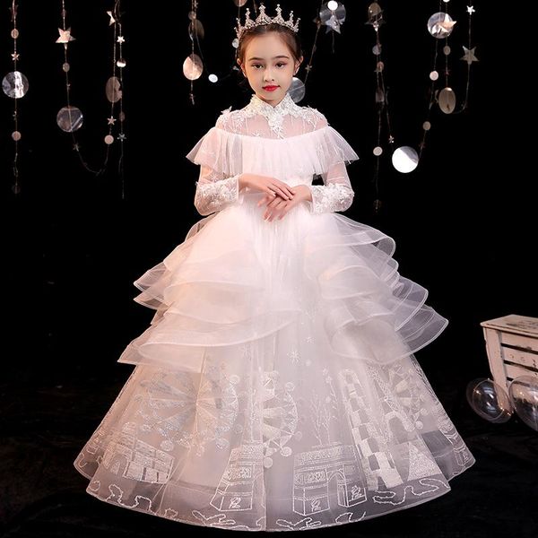 

girl's dresses white arrival flower girl dress appliques turtlaneck embroidery princess ball gown for wedding first holy communion clot, Red;yellow