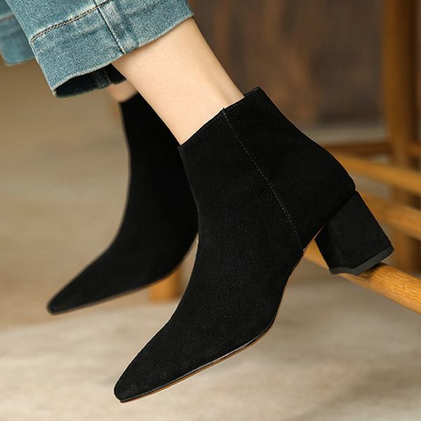 

boots side zipper med heels for women round toe autumn winter est shoes woman wedding office lady annkle 5ikk, Black