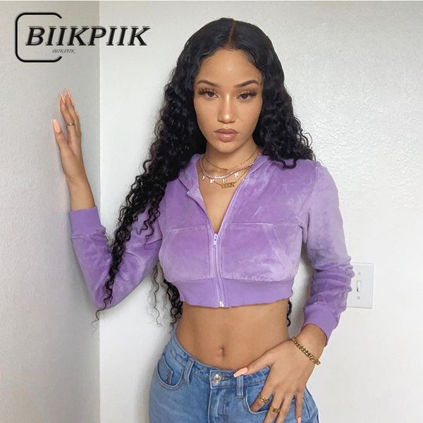 

women's hoodies & sweatshirts biikpiik zipper women sweatshirt skinny solid elegant winter crop hoodied long sleeve fleece casual basic, Black