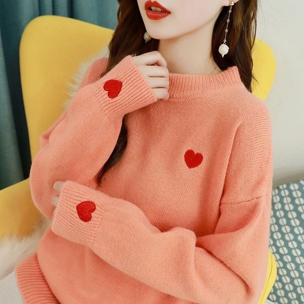 

women's sweaters blouse embroidered love fall , jacket loose external lazying style tightly knit superior trend wb9w, White;black