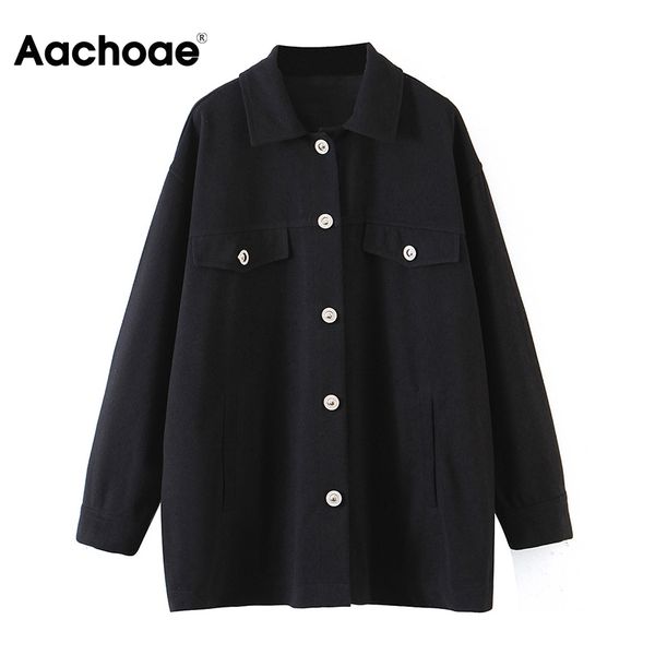 

loose bla woolen shirt jaet women turn down collar casual outerwear coat ladies long sleeve poets fashion, Black;white