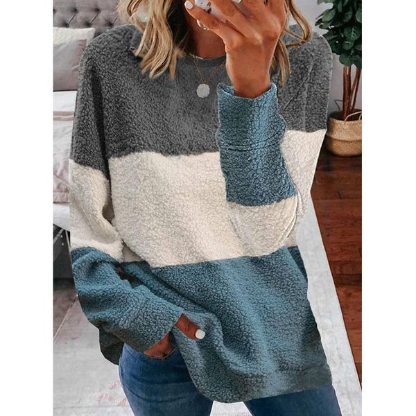 

plus size t-shirt hoodies women autumn winter casual loose pullover patchwork color contrast long sleeve female mujer de moda streetwear, Black