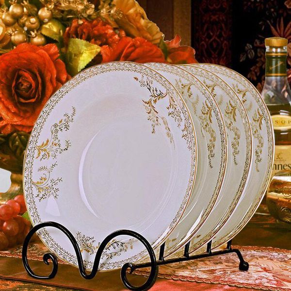 

inche gold inlay porcelain plate sets round breakfast flower bone china white vaisselle cuisine cutlery set eh50ps dishes & plates
