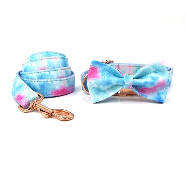 

personalized peacocks pattern pet dog collar tow rope set with bow tie & leash for small medium dogs fashion supplies collars leashes