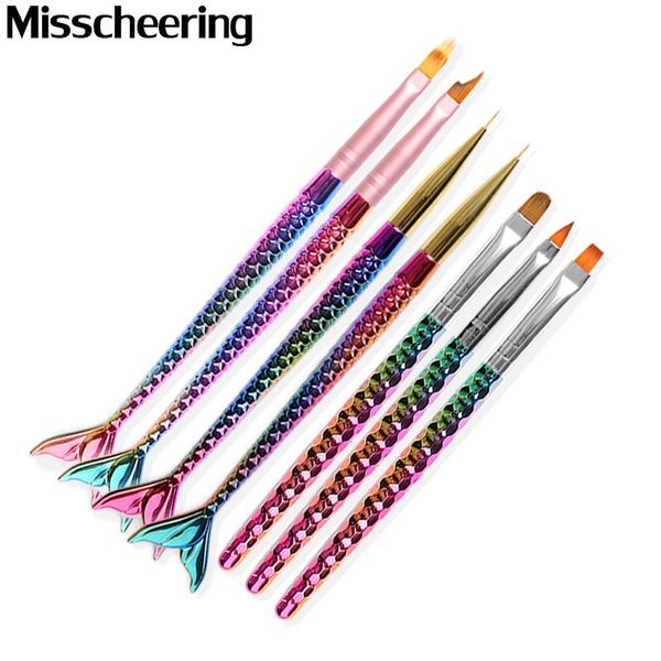 

nail brushes 7 style gradient art painting liner brush mermaid handle uv gel polish 3d french tips sculpture drawing pen manicure tools, Yellow