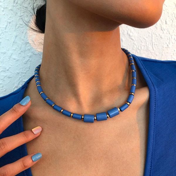 

chains lalynnly women's multiple colour exquisite resin handmade beaded necklace bohemian sweet jewelry seaside holiday gift n9064, Silver