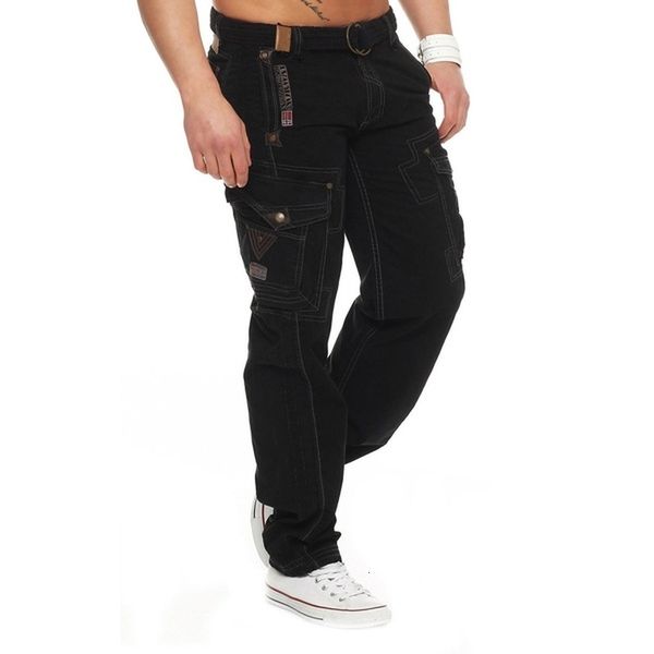 

zogaa men's casual multi-pocket solid pants tide joggers male outdoor sports tooling trousers cargo, Black