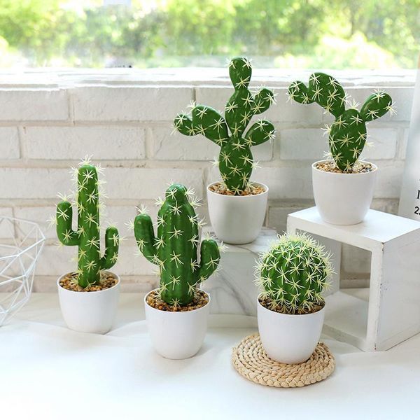 

decorative flowers & wreaths cactus decoracion fake plants greenery artificial with pot jungle party deskhouse bonsai garden decoration