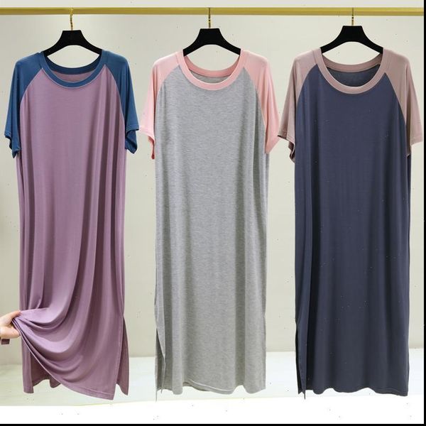 

plus size nightdress modal nightgown womens sleepwears casual home clothes intimate lingerie long sleep dress bathrobe homewear, Black;red
