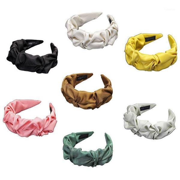 

ladies sweet wrinkled ruched vintage wide headband bright solid color hair hoop pxpb1