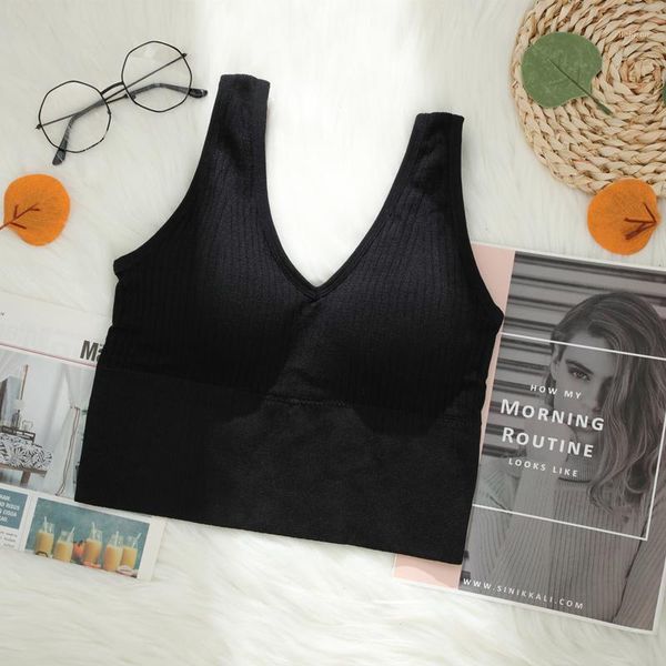

camisoles & tanks japanese simple bback waist v-neck rimless yoga sports bbra 2021 swrap chest tube underwear women, Black;white
