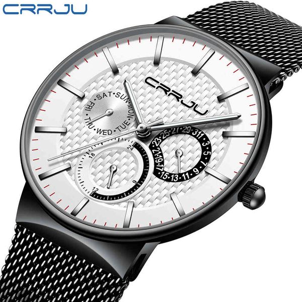 

relogio masculino crrju mens watches brand luxury ultra-thin wrist watch chronograph sport watch erkek saati reloj hombre 210517, Slivery;brown