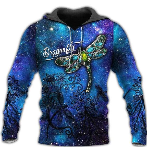 

men's hoodies & sweatshirts beautiful dragonfly 3d print fashion casual sweatshirt zipper pants street hip-hop hoodie, Black