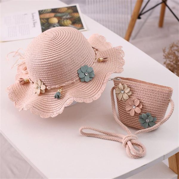 

caps & hats bucket hat for borns kids children girls flower lovely sunshade straw beach sun + bag summer, Yellow