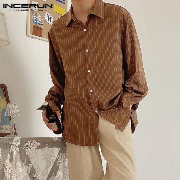 

spring man buttons loose camisa incerun men fashion striped long sleeve shirts leisure turn down collar blouse 3xl 7 men's casual, White;black