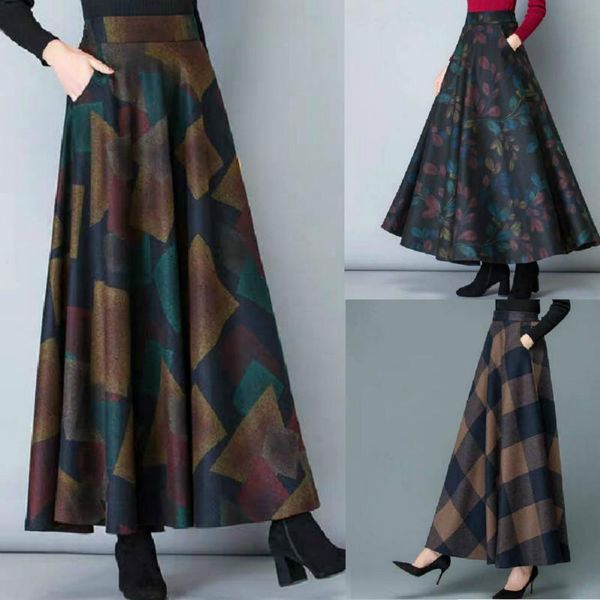 

skirts autumn and winter plus size wool plaid skirt a-line women's clothing, Black