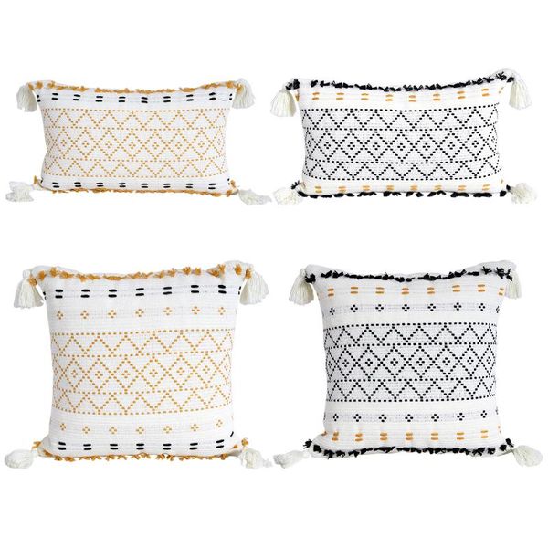 

cushion/decorative pillow nordic cut yarn dyed woven geometric tassel cover north american knitted back cushion decorative throw case
